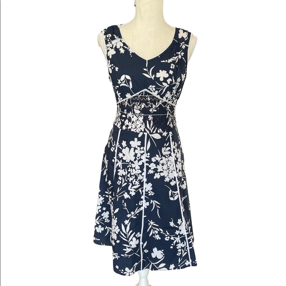 Mind Bridge Dress Blue & White Floral Sleeveless Fit n' Flare Women's Size S